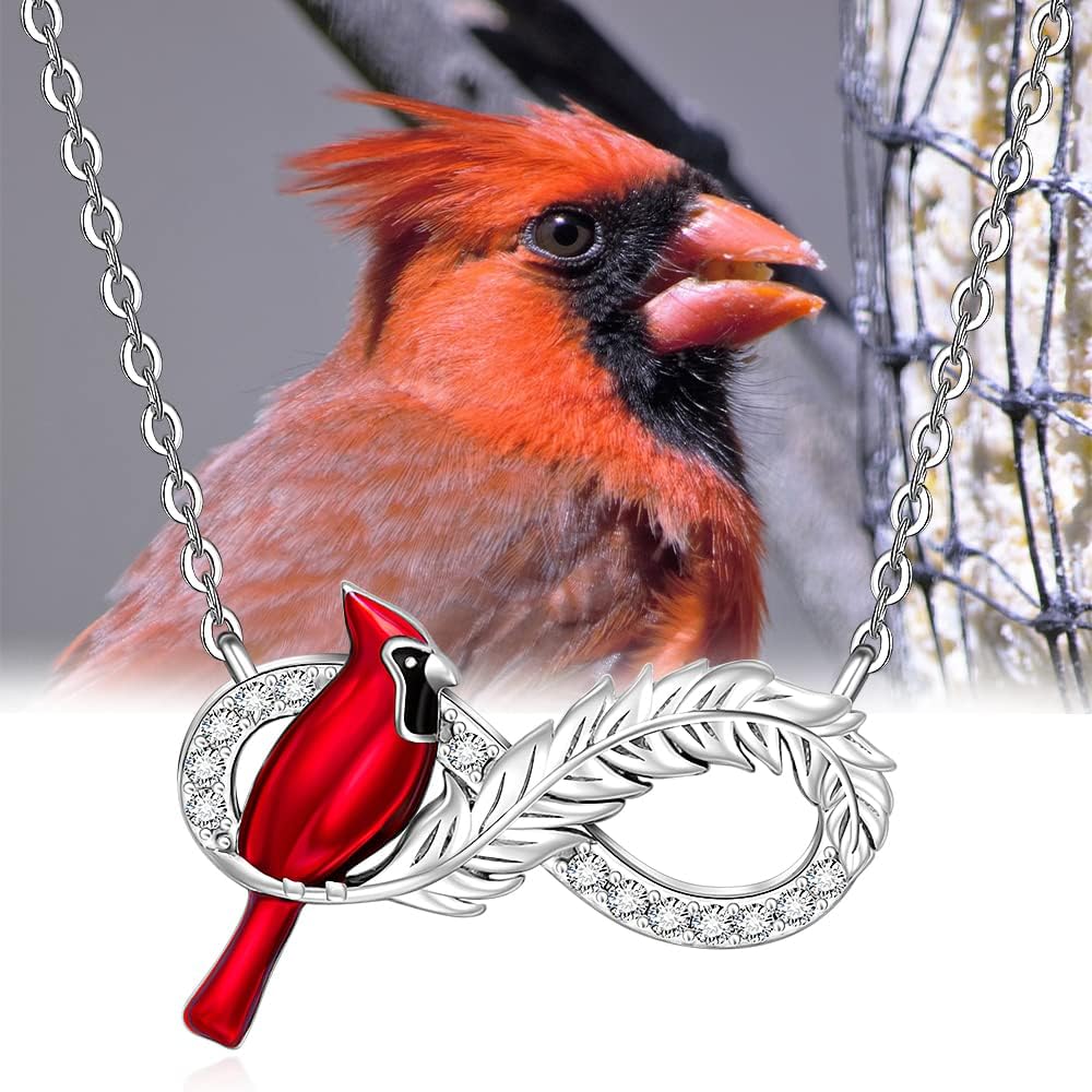Cardinal Necklaces for Women Red Cardinal Necklace Memorial Infinity Feather 925 Sterling Silver Pendant Jewelry Gift - Image 3
