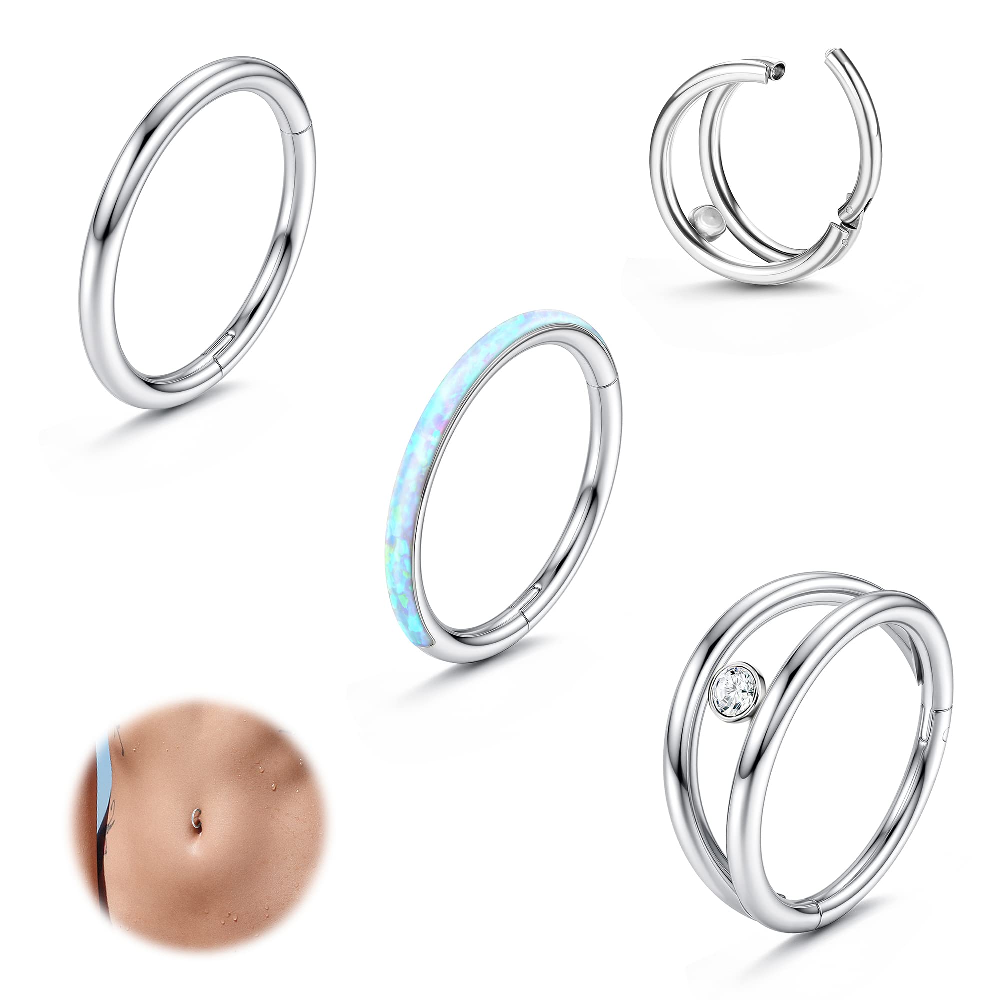 Adramata 3Pcs 14G 1.6MM Piercing Ombligo Acero Quirurgico Piercing Ombligo Aro Septum Piercing Hélice Cartílago Trago Oreja Piercing Plata Oro Hipoalergénica Corporal Piercing para Mujer