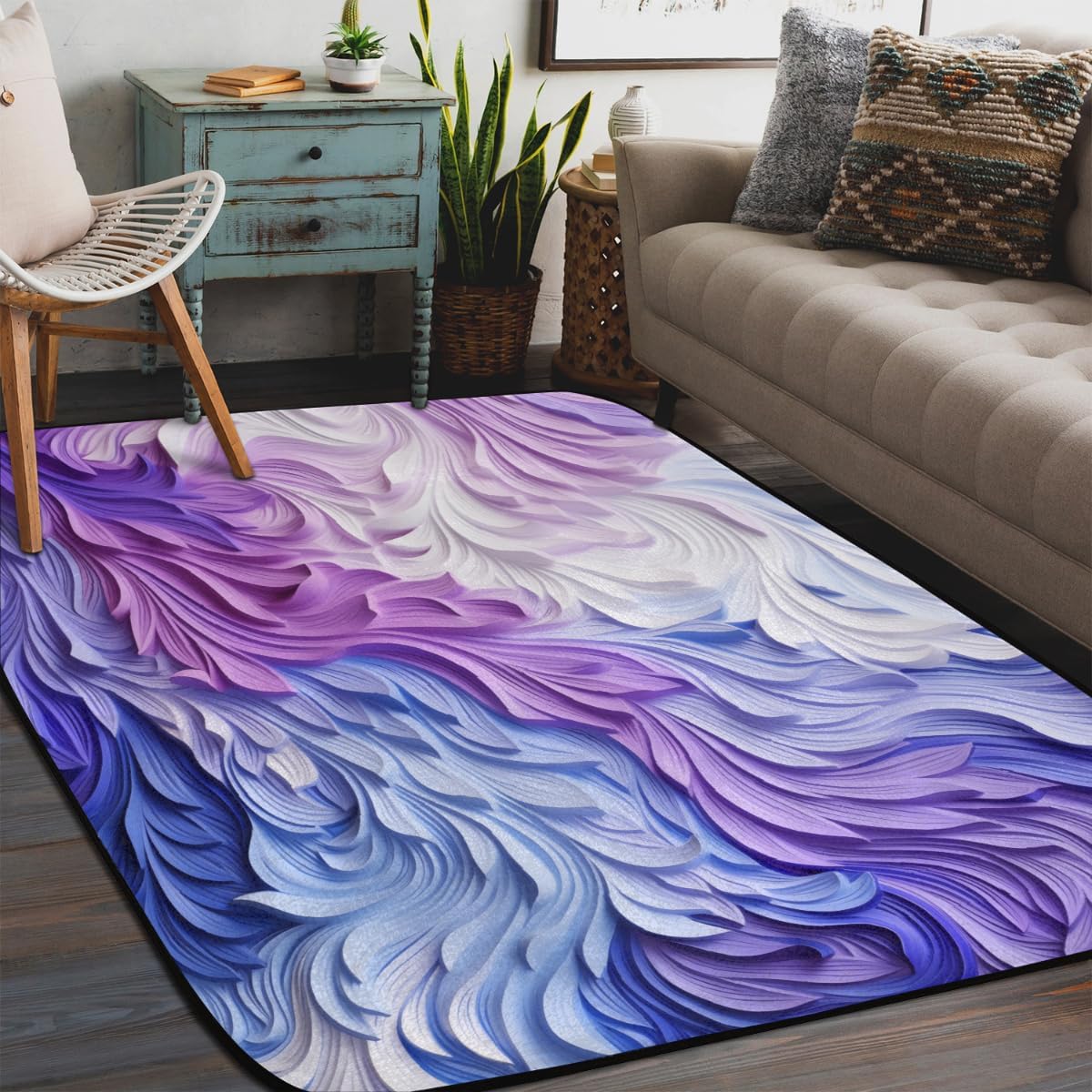 Abstract Art Bathroom Rug Mat 58x80 in, Non Slip Rug Pads for Hardwood Floors and Tiles, Reusable and Washable Tape for Area Rugs, Dual Sided Adhesive Gripper Keep Corners Flat