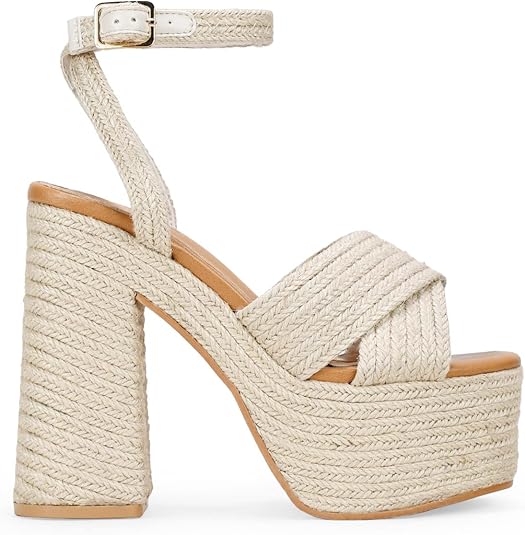 Rafia Sandalias Plataforma Mimbre Sandalias Negras Con Plataforma