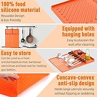 Vista 5 de Silicone Grill Mat Compatible with Blackstone, BBQ Griddle Tools Mat with Drip Pad, Spatula Mat for Outdoor Kitchen Counter, Gifts for Men (Orange)