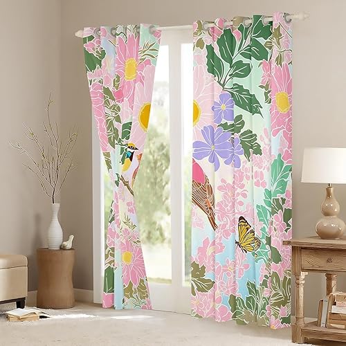 Miniatura 71 de Erosebridal Cortinas retro de los años 60 y 70 de 84 x 63 pulgadas, cortinas opacas rústicas de flores psicodélicas para hombre y mujer, diseño