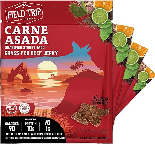 Field Trip Carne seca de res alimentada con hierba, aperitivos saludables sin gluten, todo natural, alto en proteínas, aperitivo bajo en