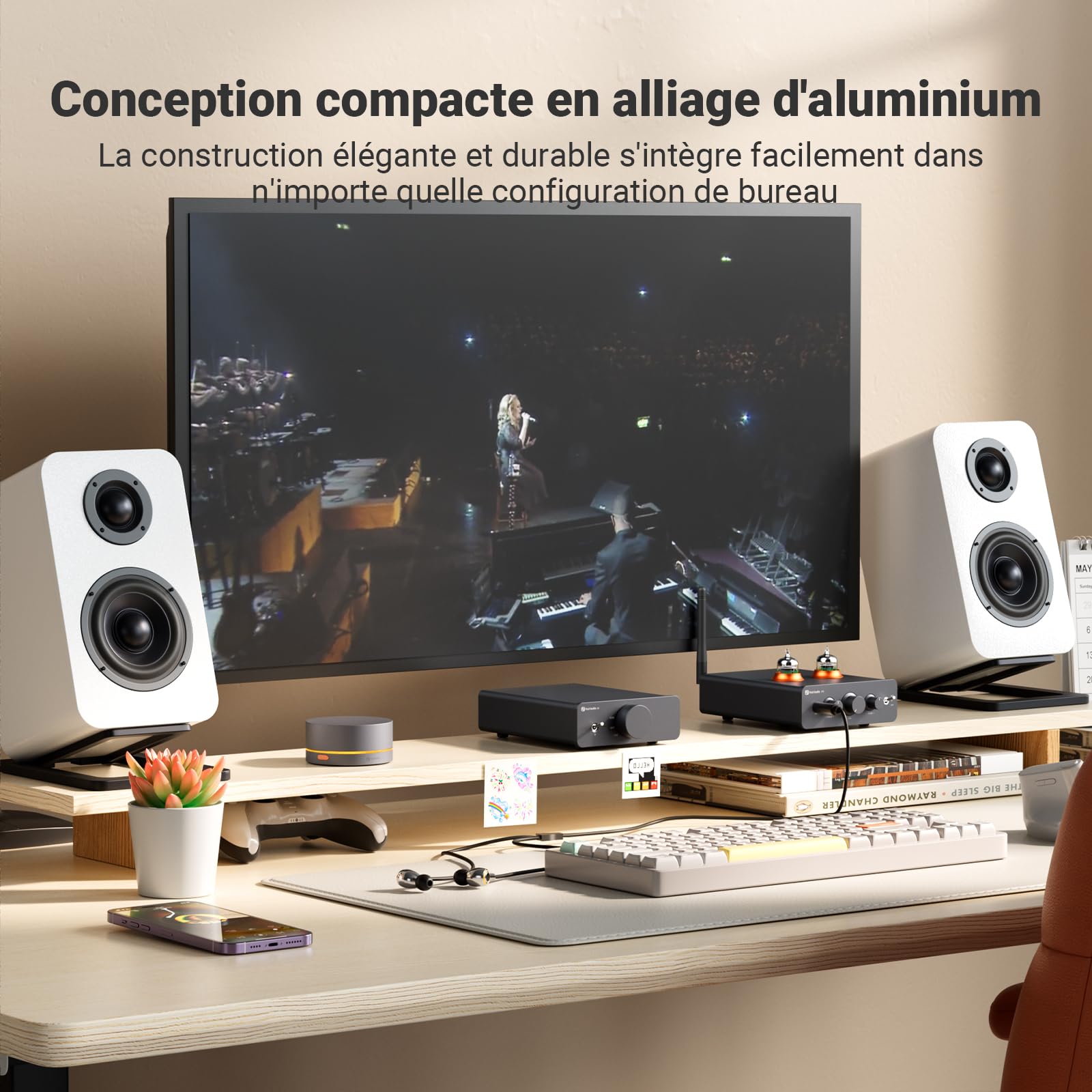 Fosi Audio Q6 Mini DAC de Bureau, Convertisseur Audio Numérique vers Analogique USB C pour Amplificateur Stéréo Domestique et Ampli Casque, Entrée OPT/COA, Sortie RCA/Sub-Out, Haute Résolution