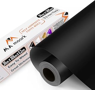 Lámina de vinilo autoadhesiva para plóter, color negro mate, 30 cm x 305 cm, lámina de vinilo permanente para plóter con soporte de PET, fácil de cortar y quitar las escamas para pegatinas permanentes