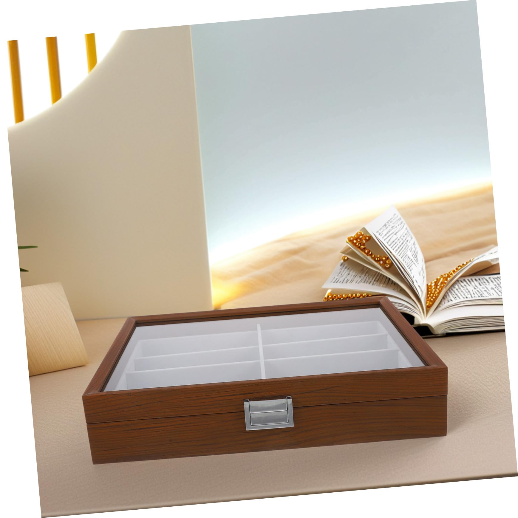 VALICLUD Boîte à Lunettes Bois Compartiments avec Couvercle Transparent Organisateur Élégant et Protecteur pour Lunettes de Intérieur Doux Rayures Portable pour Femme et Homme
