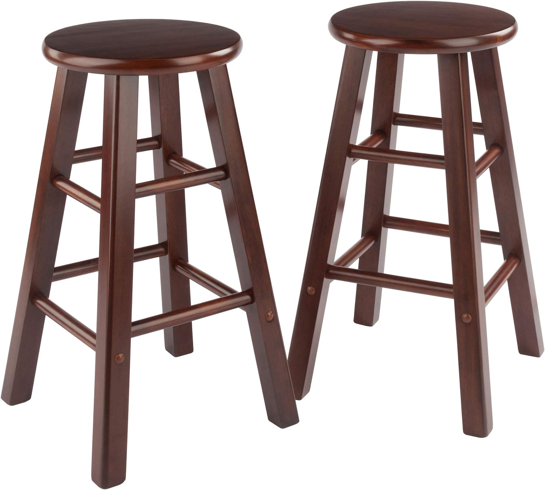 Winsome Element 2-Piece Counter Stool Set, 24" in Walnut, Classic Backless Bar Chairs for Kitchen & Dining Room Seating, Timeless Essential Furniture for Home, Dorm, Apartments