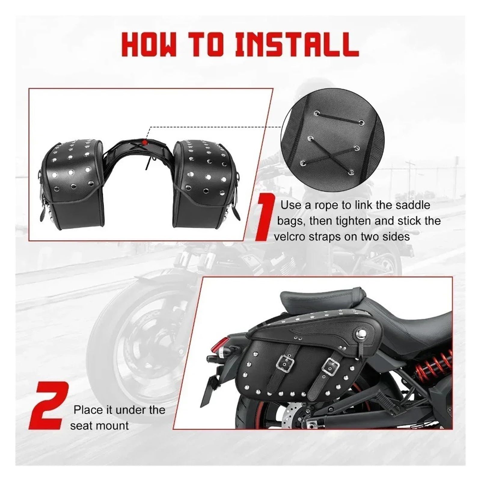 Motorradtasche 50L Motorrad Satteltaschen Nieten Stil Werkzeug Taschen PU Leder Große Kapazität