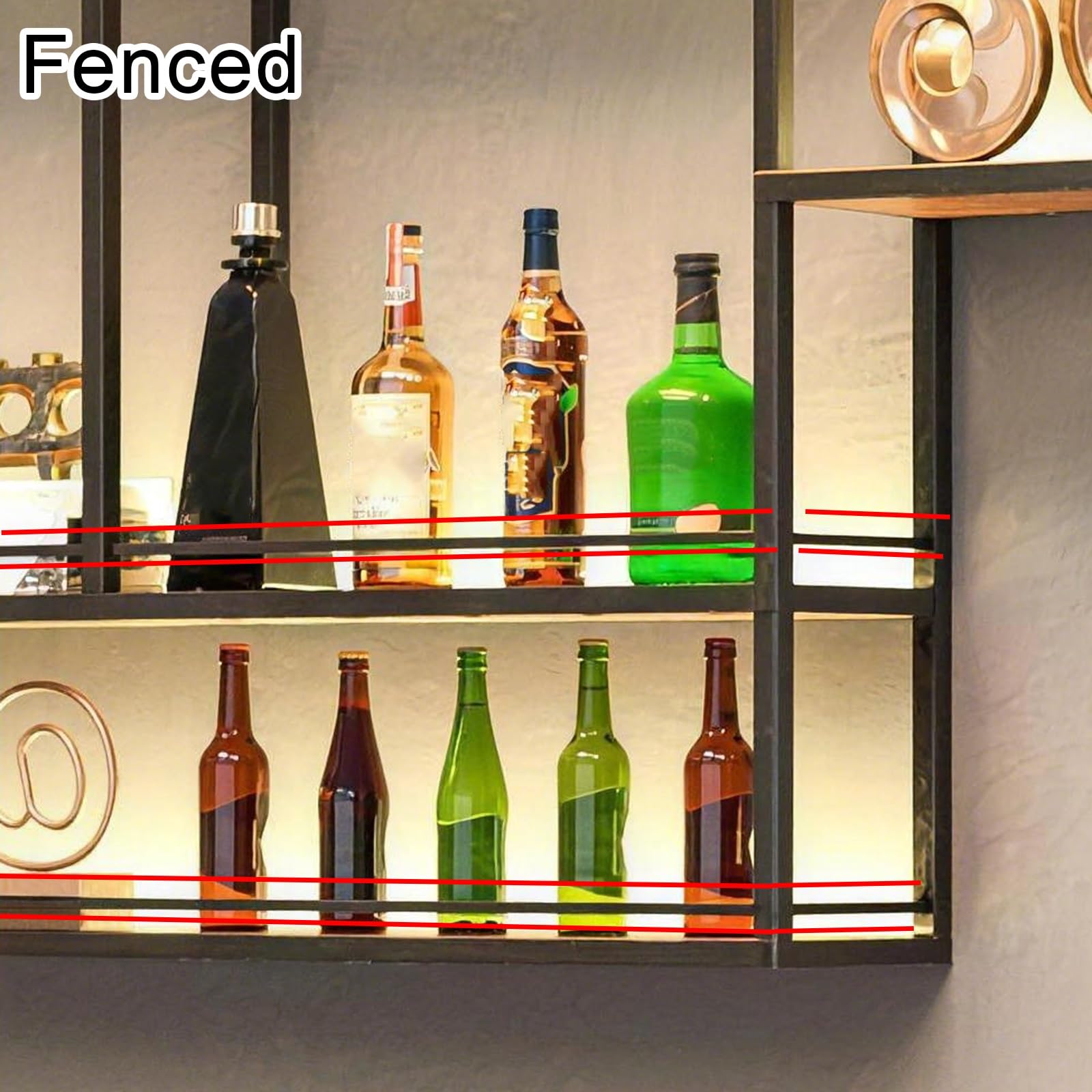 Botellero con Luz LED Botelleros Industrial Materiales de Metal Y Madera Estante Comercial para Vinos Diseño de 4 Niveles con Barandilla H120 Cm (47,2”) Estructura