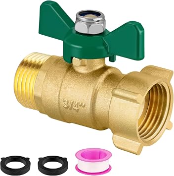 Brass Garden Hose Shut Off Valve, 3/4" GHT Full Flow Water Hose Valve Connector, Heavy Duty Hose Faucet Shutoff Adapter with Easy Turn Handle for Garden Hose, Sprayer and Outdoor Spigot