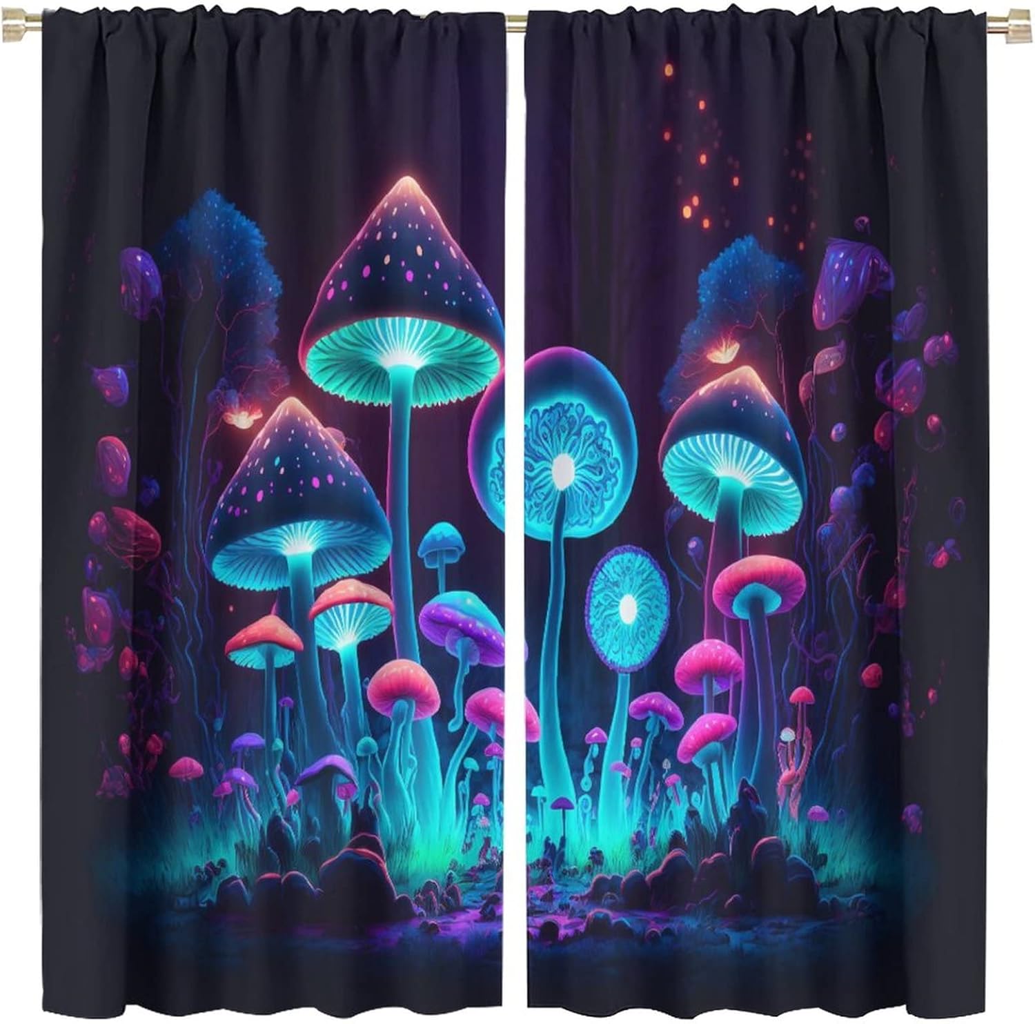 Mushroom Blackout Curtain, Retro Abstract Dream Mushroom