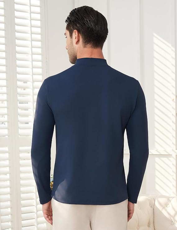 MLANM Men's Thermal Mock Neck Long Sleeve T-Shirt | Base Layer, Soft, Lightweight, Slim Fit, Warm, Versatile, Ideal for Daily, Business, Work, Parties, Semi-Formal & Casual