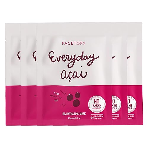 FACETORY K Beauty - Mascarilla facial para el cuidado de la piel, mascarilla rejuvenecedora diaria ACAI | A base de plantas con infusión de acai