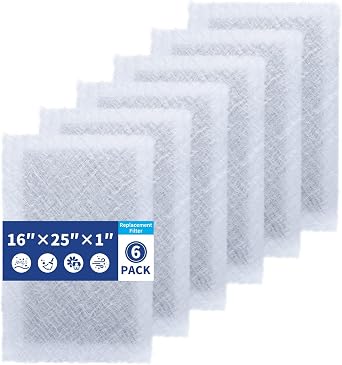 16x25 Replacement Filter Pads Compatible with SolaceAir Pristine Dynamic Air Cleaner 16x25x1 Carbon & Electrostatic Media White 6 Pack