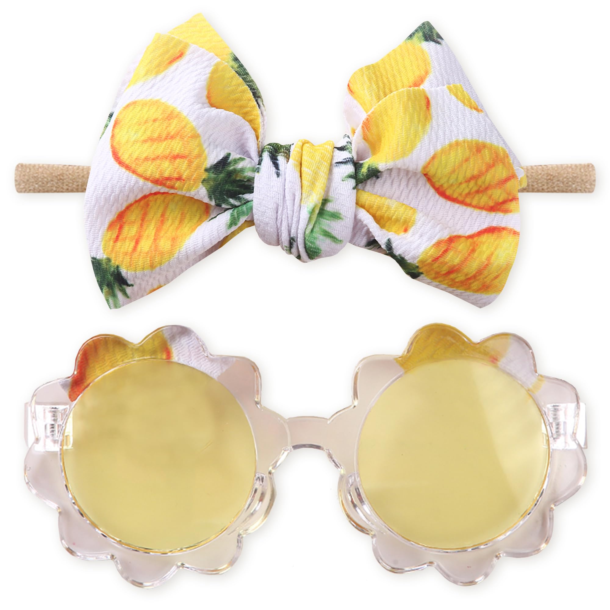 POLKA TOTSPineapple Print Bow Headband & Sunglass Set - Yellow