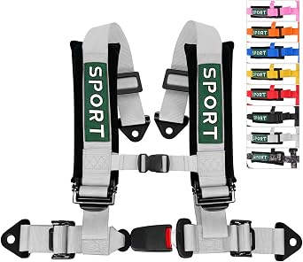 BESTZHEYU 1PC Silver 4 Point Harness SFI with 2 Inch Comfortable Heavy Duty Shoulder Padding with Quick Auto buckle for UTV ATV Sports Car, Racing Car, Car Red Racing Harness