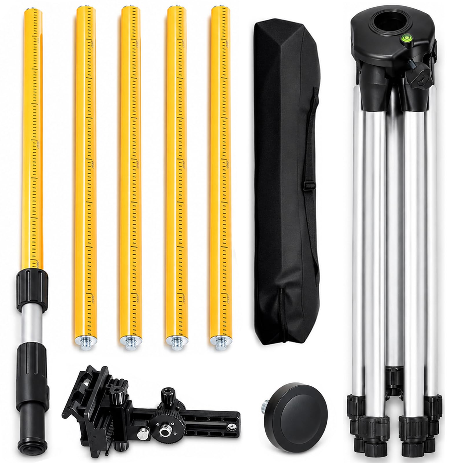 Poste de nivel láser, trípode telescópico de 3,7 m con soporte láser de 1/4 pulgadas por 20 pulgadas para láseres giratorios y de línea, telescopio ajustable