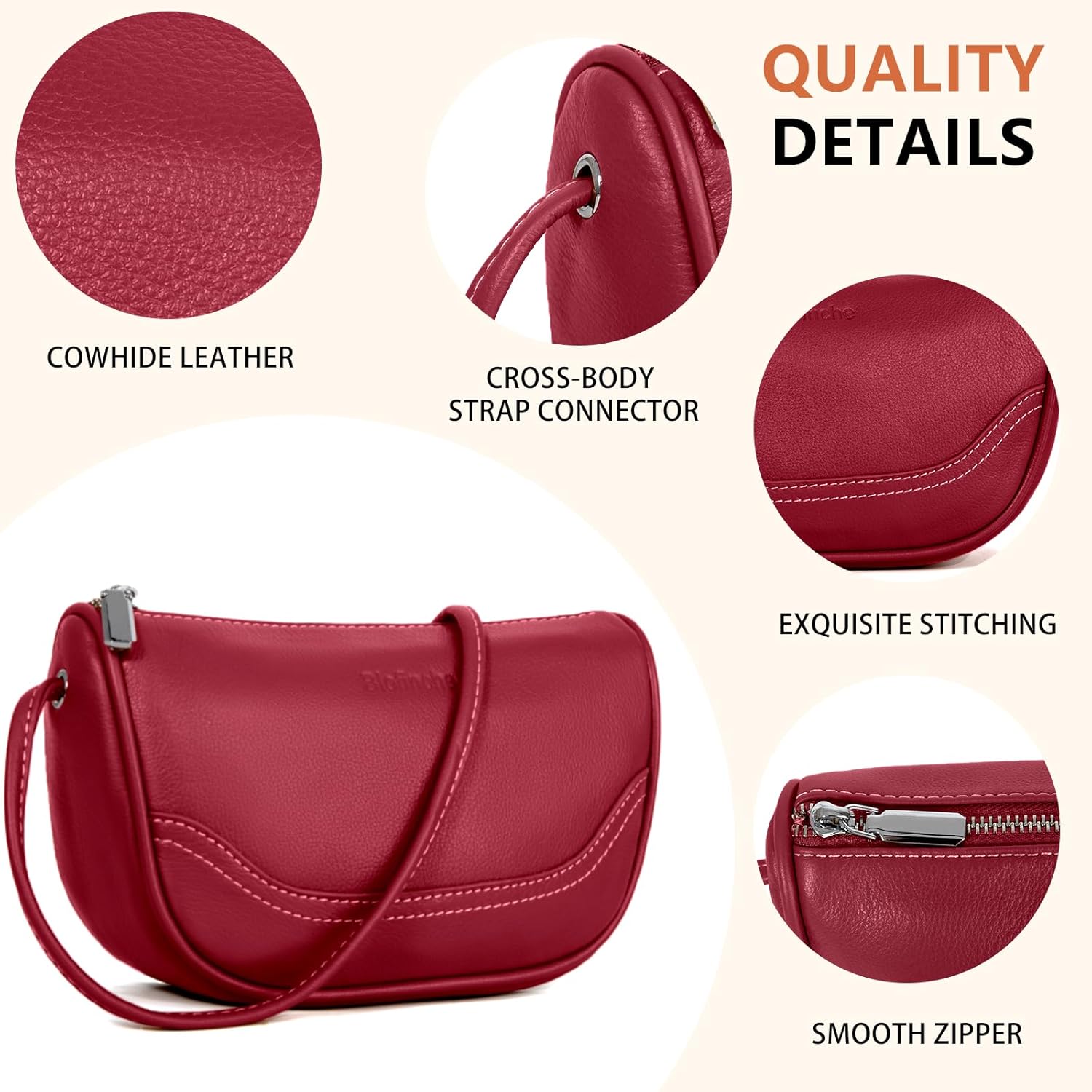 Women's Genuine Leather Small Crossbody Bag, Crescent Moon Hobo & Shoulder Purse for Everyday Casual and Travel - Image 5