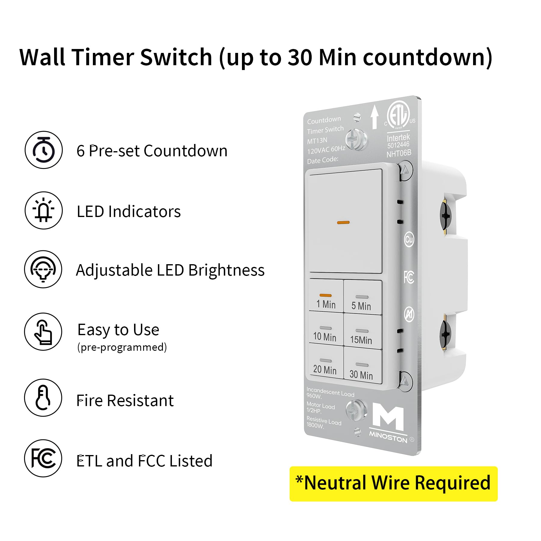 Bathroom Fan Timer Wall Timer MyTouchSmart Single Pole 150-Degree ...