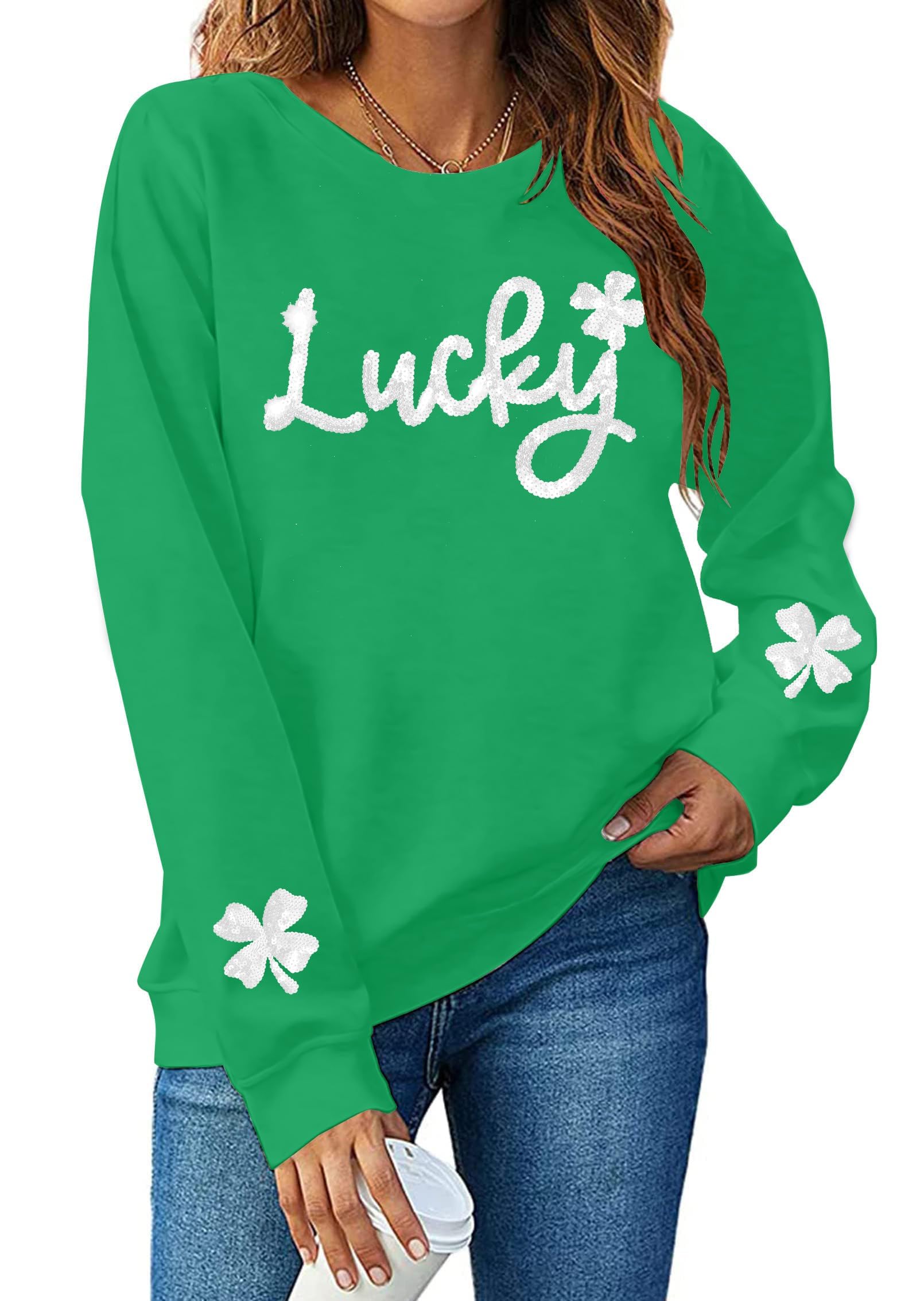 St. Patrick's Day Sweatshirt for Women Lucky Shamrock Long Sleeve Irish Shirt Ireland Pullover Tops-image-7