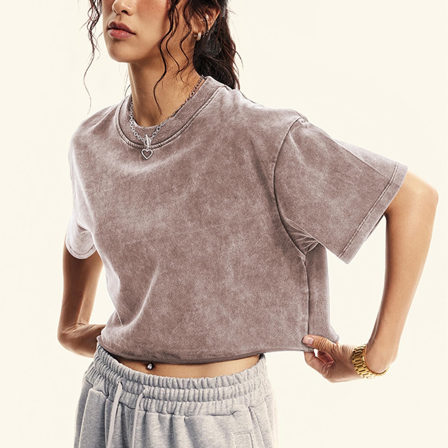 Womens Oversized Vintage T Shirts Casual Cropped Tees Short Sleeve Cotton Acid Wash Tops Summer Grunge Shirts - Image 5