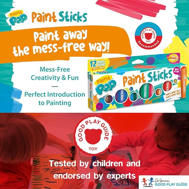 Foto 2 de 8 de Paint Pop - Palillos de pintura para niños, paquete de 12 colores surtidos, gira y pinta, sin desorden…