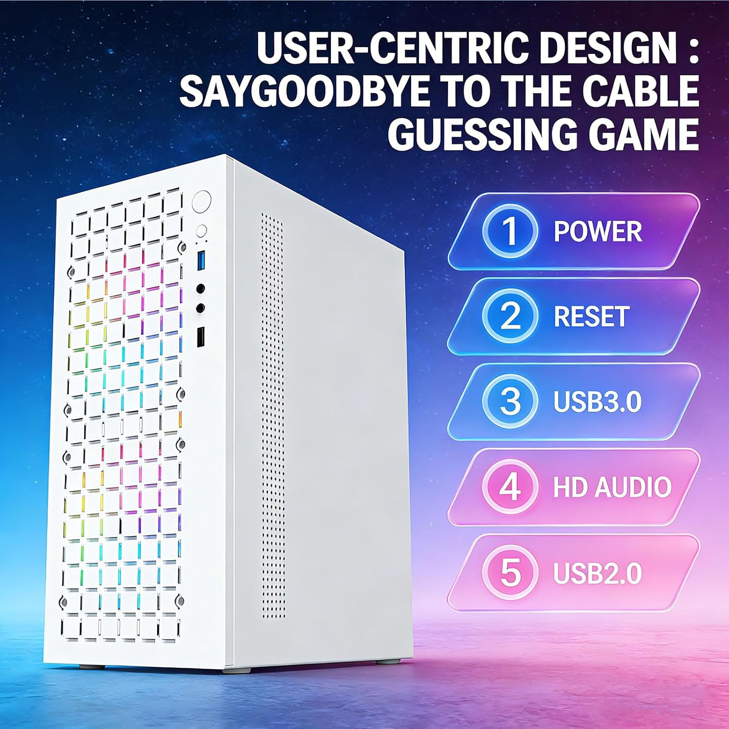 High Airflow Micro ATX PC Case - Support MATX, Mini-ITX, Slim With USB2.0x2 I/O Port, White Without Fans