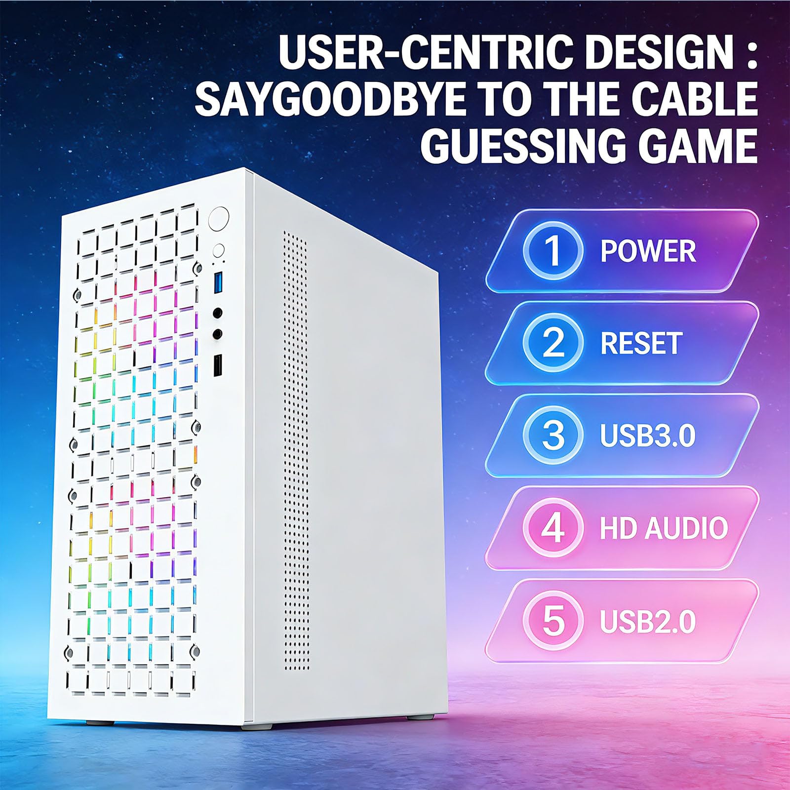 TGDGAMER MATX Micro ATX etui, smukła obudowa PC o wysokim przepływie powietrza z wentylatorem 80 mm, biała