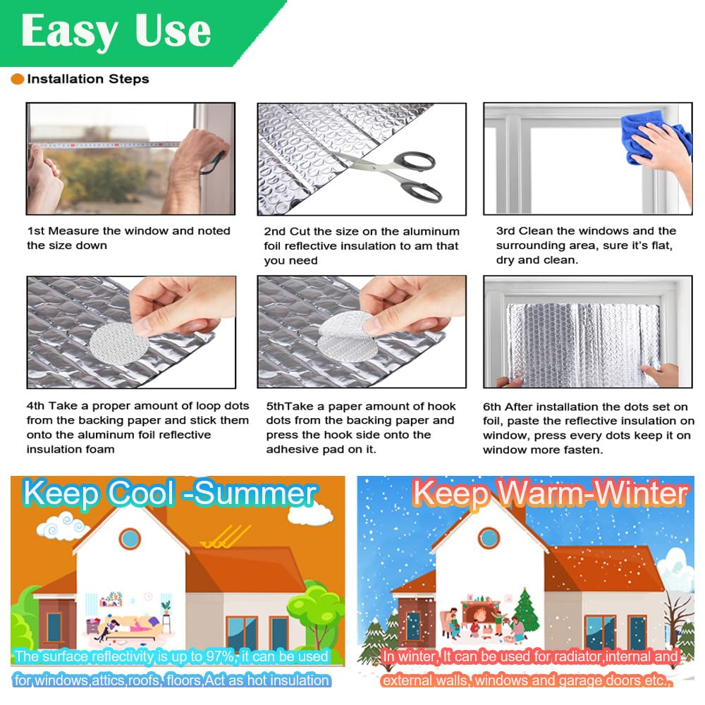 MPRAPA - Lámina reflectante de aluminio de doble burbuja, aislamiento de ventana o pared de 0.236 pulgadas para mantener el calor, reflectante, ignífugo, rollo de aislamiento térmico B2 para áticos de