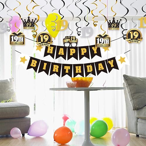 Miniatura 313 de LINGTEER Happy 65th Birthday Decorations Set - 12Pcs Black & Gold Swirls Streamer,Happy Birthday Bunting Banner,Cheers to 65 Years Old Bday Party