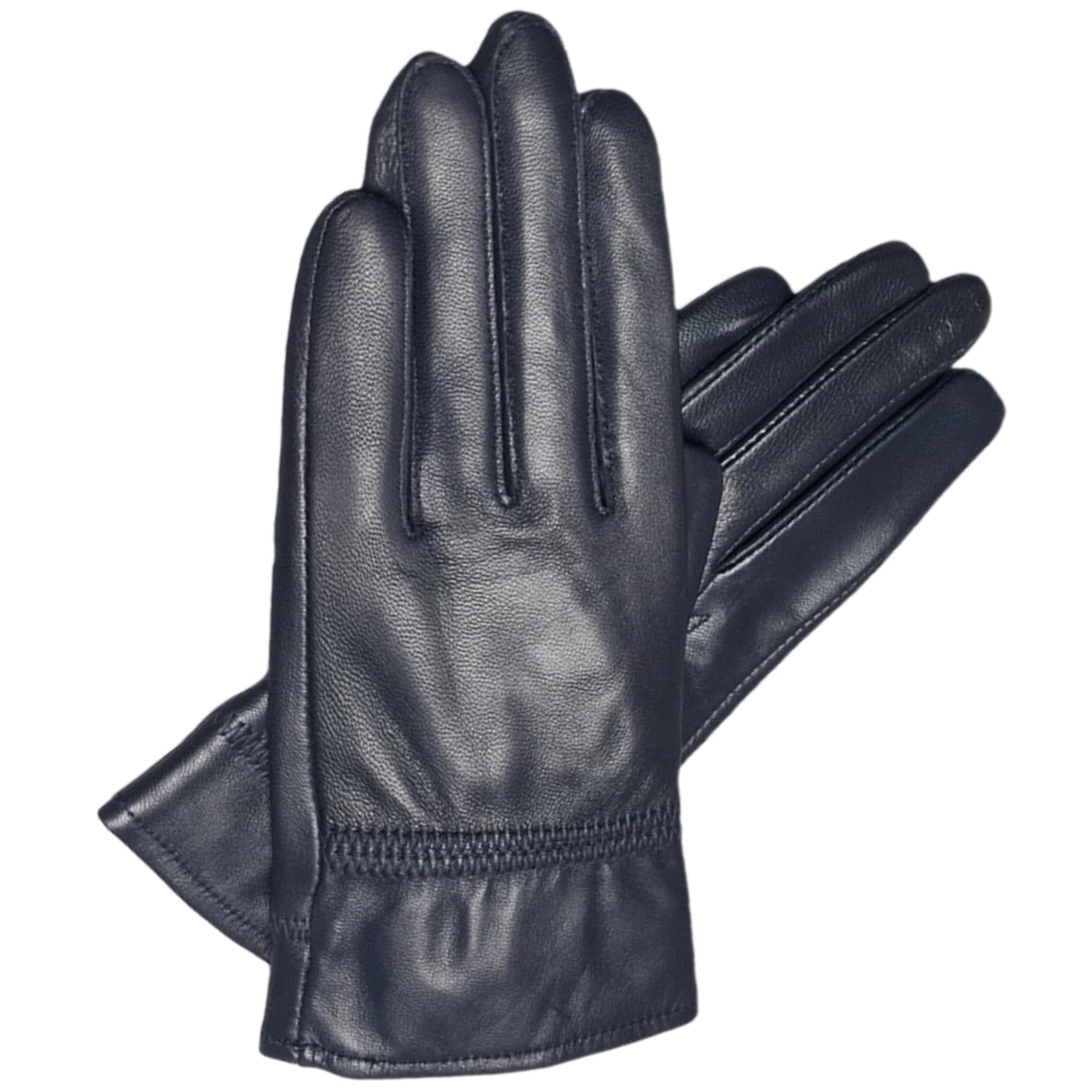 Yisenjee Women's Navy Blue Leather Gloves Winter Cycling Thick Faux Sheepskin Warm Leather