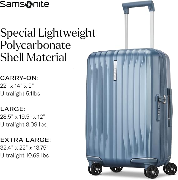 Samsonite Uplift Hardside Spinner Suitcase, 22 Expandable, Polycarbonate (PC), 2 Handles, 4 Wheels, Water Resistant, Solid Pattern, Eco-friendly Recyclex Interior