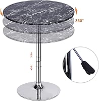 Vista 5 de Mepplzian Mesa redonda de pub ajustable en altura ajustable de 360 con mesa de MDF de mármol para comedor, bistró, cafetería, bar en casa (negro)