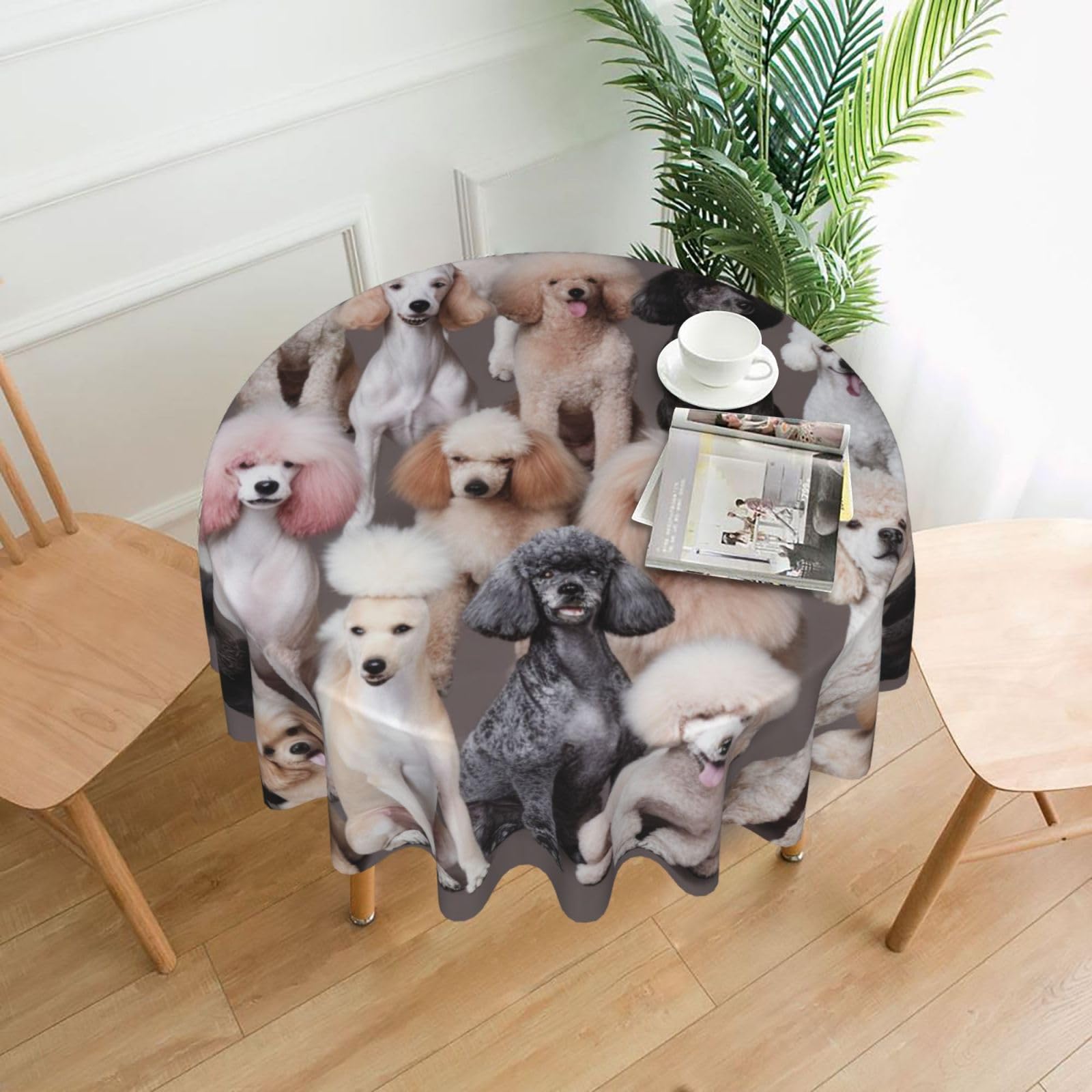 WPKJU Oodles of Poodles Printed Round Tablecloth 60 in Water Resistant Table Cover Washable Table Cloth for Dining Tables