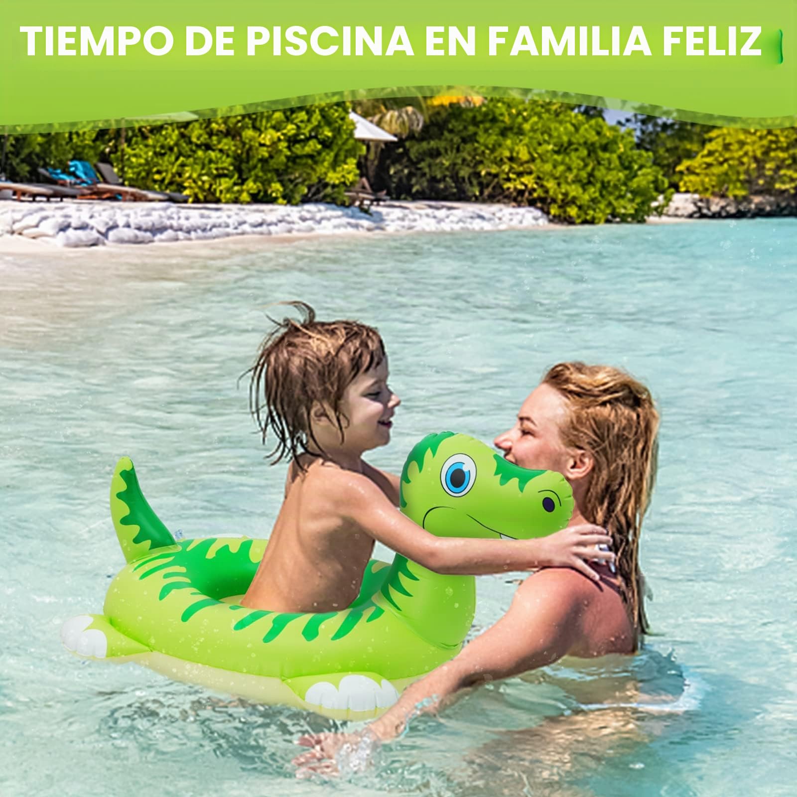 Anillo De Natación De Dinosaurio Para Niños – Juguete Inflable Para Piscina Con Cola Que Hace Sonido, Seguro Y Duradero, Apto Para Peques De 3 A 12 Años (Hasta 40 Kg)