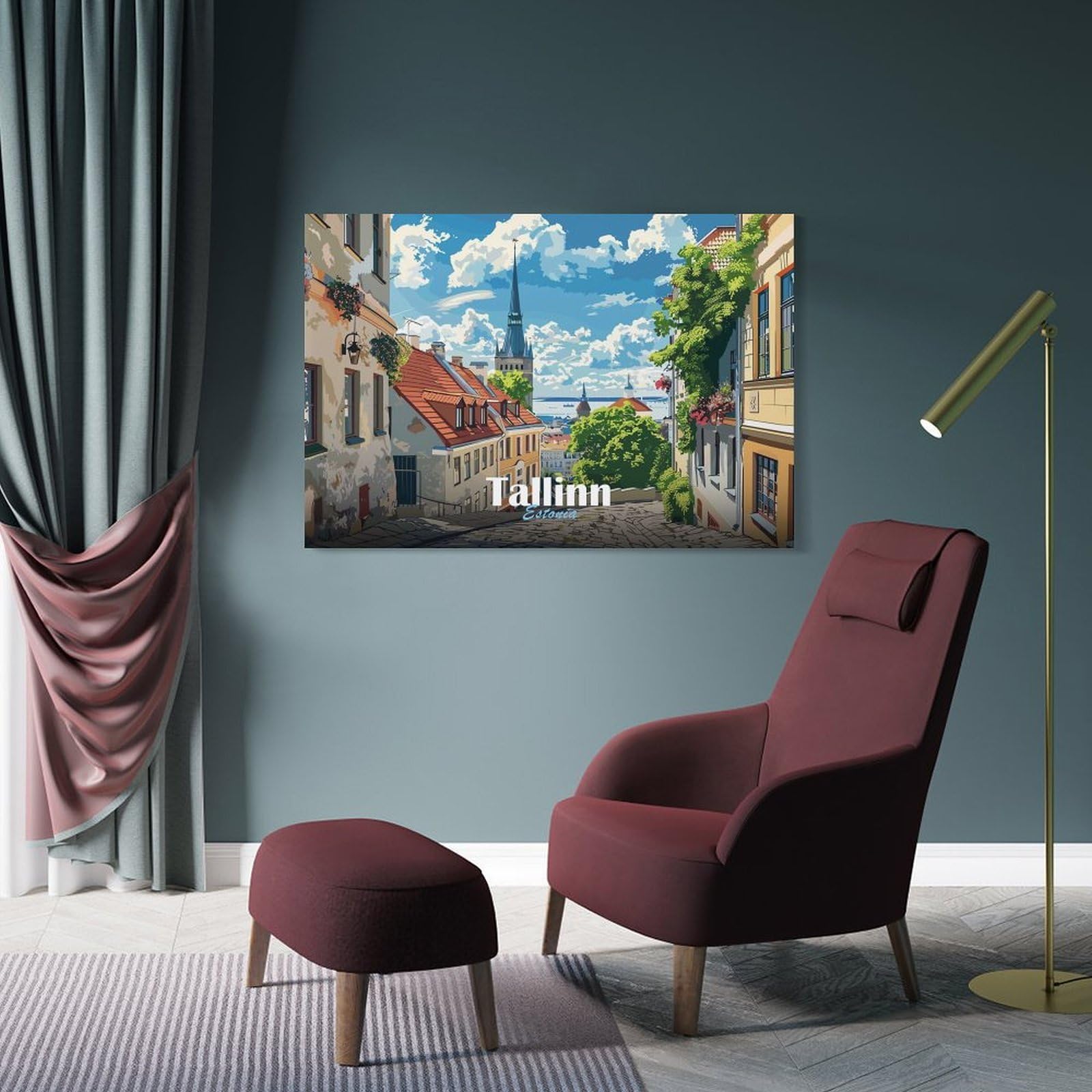 Junmoney Frame-Style-21 Tallinn Cityscape Decorative Wall Artwork, 20X30inch(50X75cm), For Living Spaces, Bedrooms Or Relaxed Rooms, Modern Wall Decor For Cosy Interiors