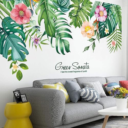Miniatura 6 de LASZOLA - Vinilo decorativo para pared, diseño de hojas y plantas verdes, flores tropicales, removible, acuarela, hojas, decoración del hogar,