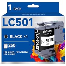 LC501 Black Ink Cartridges for Brother Printer LC 501 LC501XL 501XL Inks Cartridge Compatible for Brother MFC-J1360DW MFC-J1410DW MFC-J1260DW Series Printer 1-Pack, Black