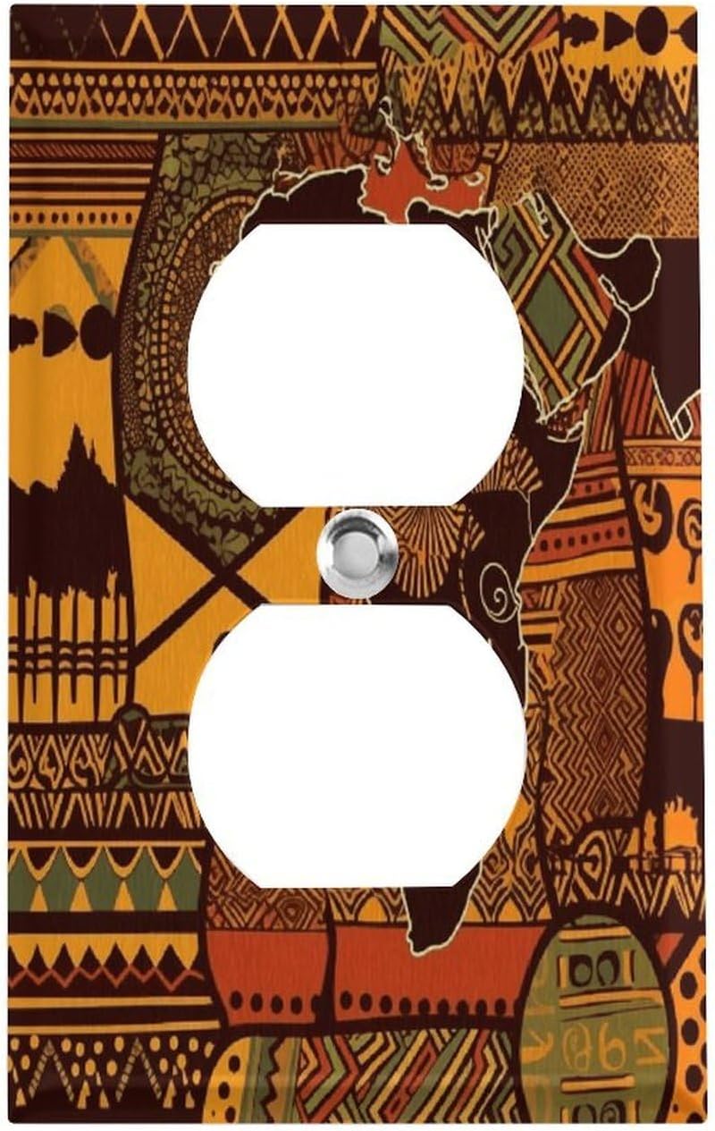 African Map Ethnic Pattern Switch Plate Cover Duplex Outlet Covers Stainless Steel Modern Receptacle Faceplate Decorative Standard Size Switch Wall Plates