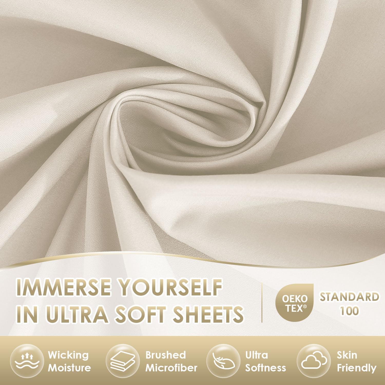 Luxury Silky Soft Bed Sheet Set, 6 Piece,Queen Size, Fits 16 inch Deep Pocket Mattresses, Wrinkle Free & Breathable Cooling, Ivory Cream Bedding Sheets (Fitted Sheet, Flat Sheet, Pillowcases)