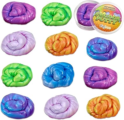 Color Changing Therapy Putty 12 Pack - Silly Mini Putty Thinking Slime for Sensory Play, Educational Games, Fidget Putty 8-15 - Heat Sensitive Magical Color Shifts - Slime Favors 0.5 Oz