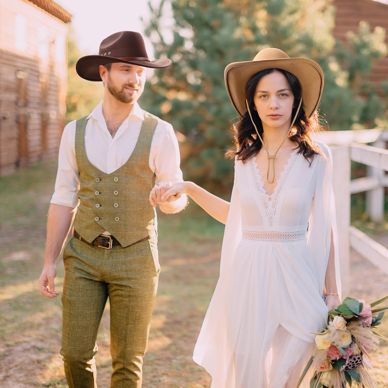 Cowboy Hat Felt Wide Brim Cowgirl Hats with Belt Classic Outdoor Western Style for Women Men Adults