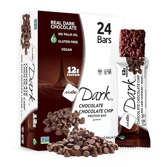 NuGo Dark, Chocolate Chip, 12g Vegan Protein Bar, Gluten Free, 24 Count