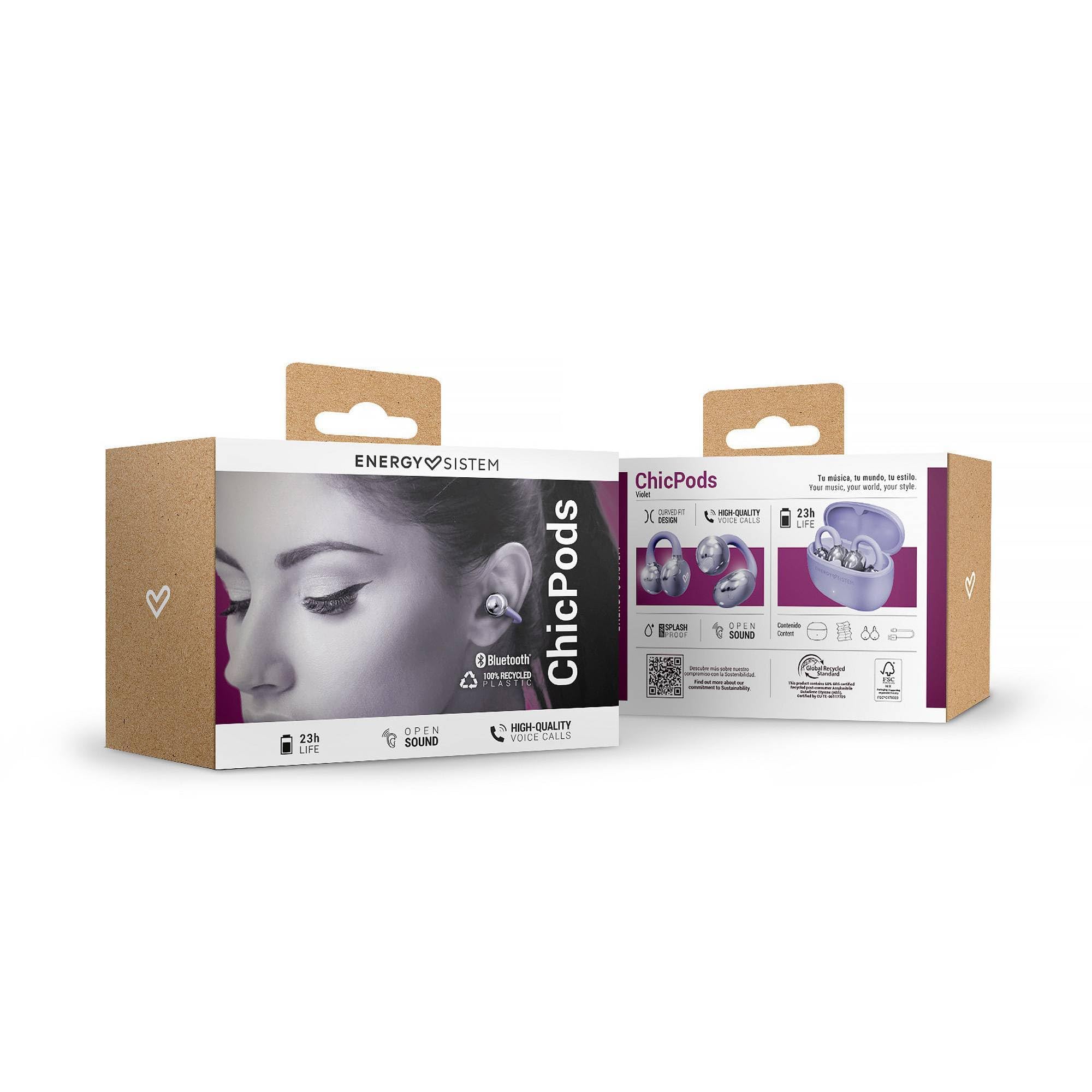 Energy Sistem Chicpods - Bezprzewodowe słuchawki Bluetooth z przewodnictwem kostnym - bateria 23H, redukcja szumów podczas połączeń, wodoszczelność IPX4, wygodne i elastyczne