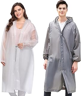 2Pack Rain Poncho, Waterproof Rain Coat, Lightweight Reusable EVA Rain Ponchos for Adults Rain Jackets Raincoats Hood Ponchos for Men Women