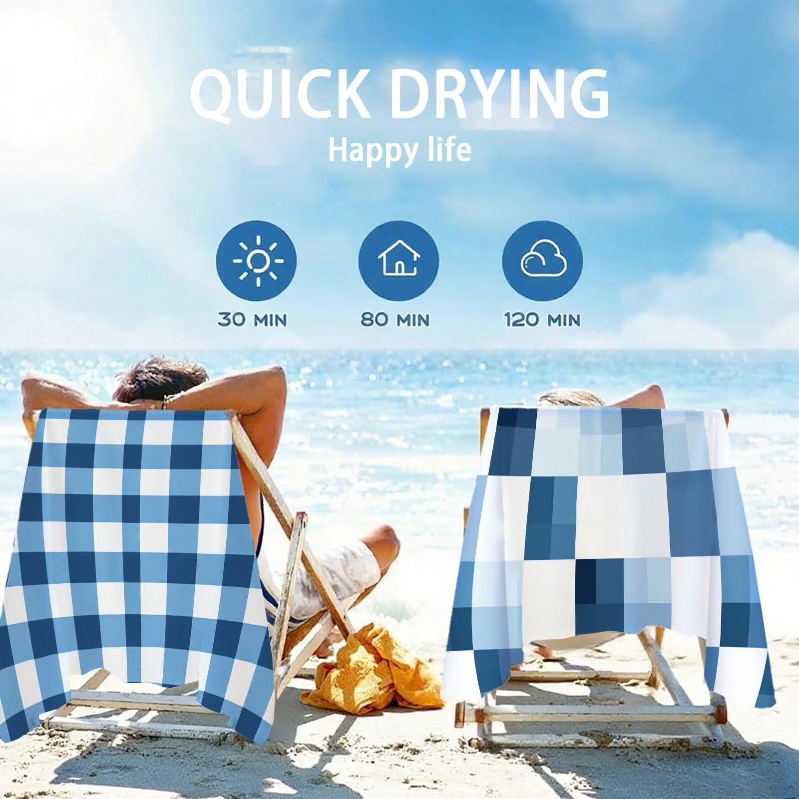 Ręcznik plażowy z mikrofibry 220 x 100 cm prześcieradło plażowe przeciw piaskowaniu ręcznik plażowy XXL niebieski ręcznik plażowy szybkoschnący, miękki i bardzo chłonny, szybkoschnący do podróży
