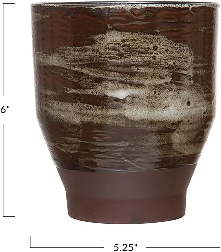 Miniatura 5 de Creative Co-Op Maceta de gres marrón envejecido y acabado esmaltado reactivo