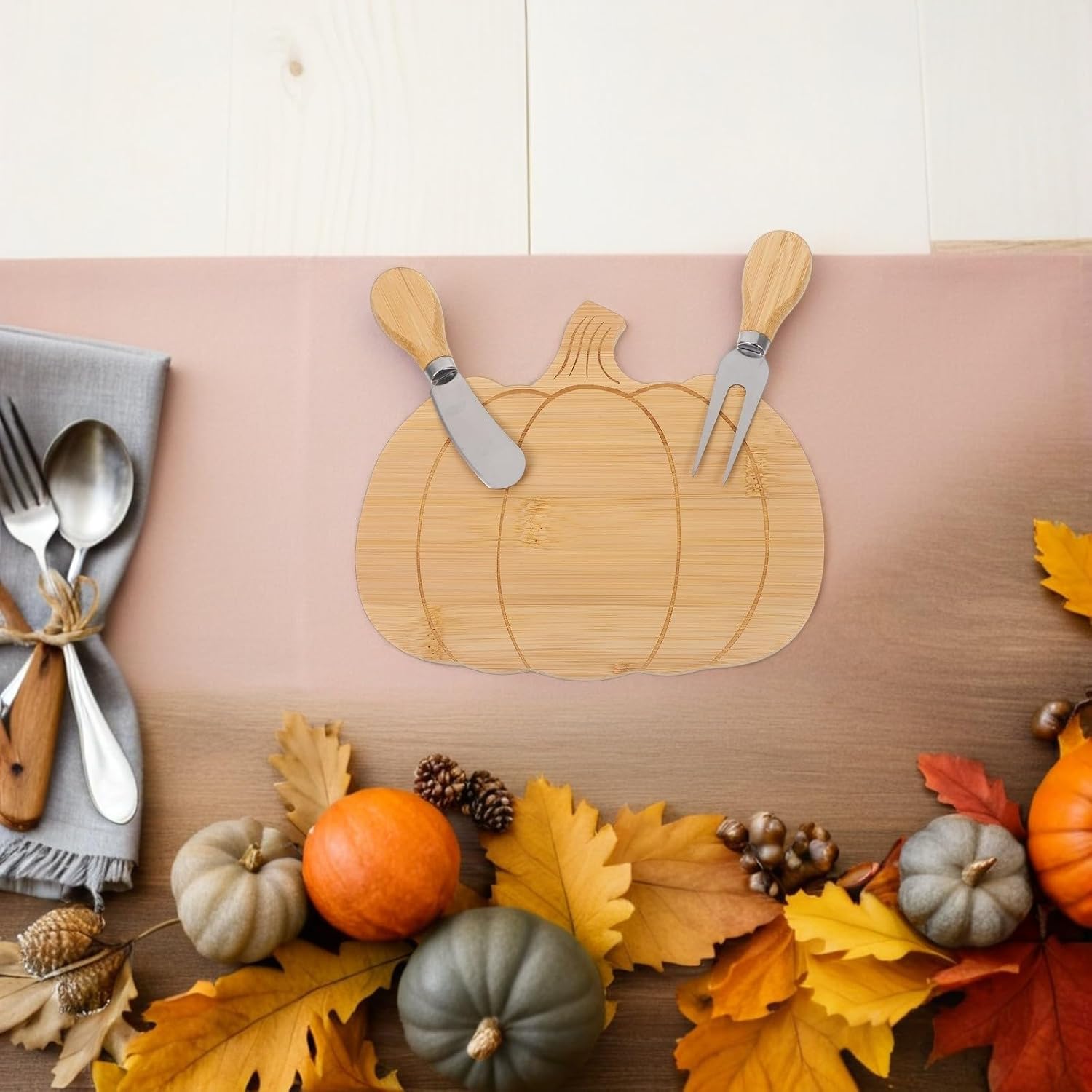 Pumpkin Shaped Cheese Board and Knife Set for Fall Parties