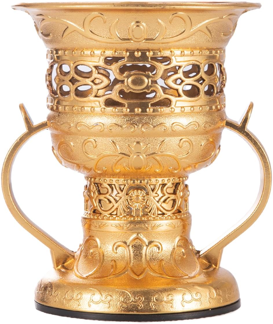 Incense Censer, Bakhoor Burner, Charcoal Incense Burner, Incense Burner with Handle Tongs for Yoga, Spa Aromatherapy (Golden)