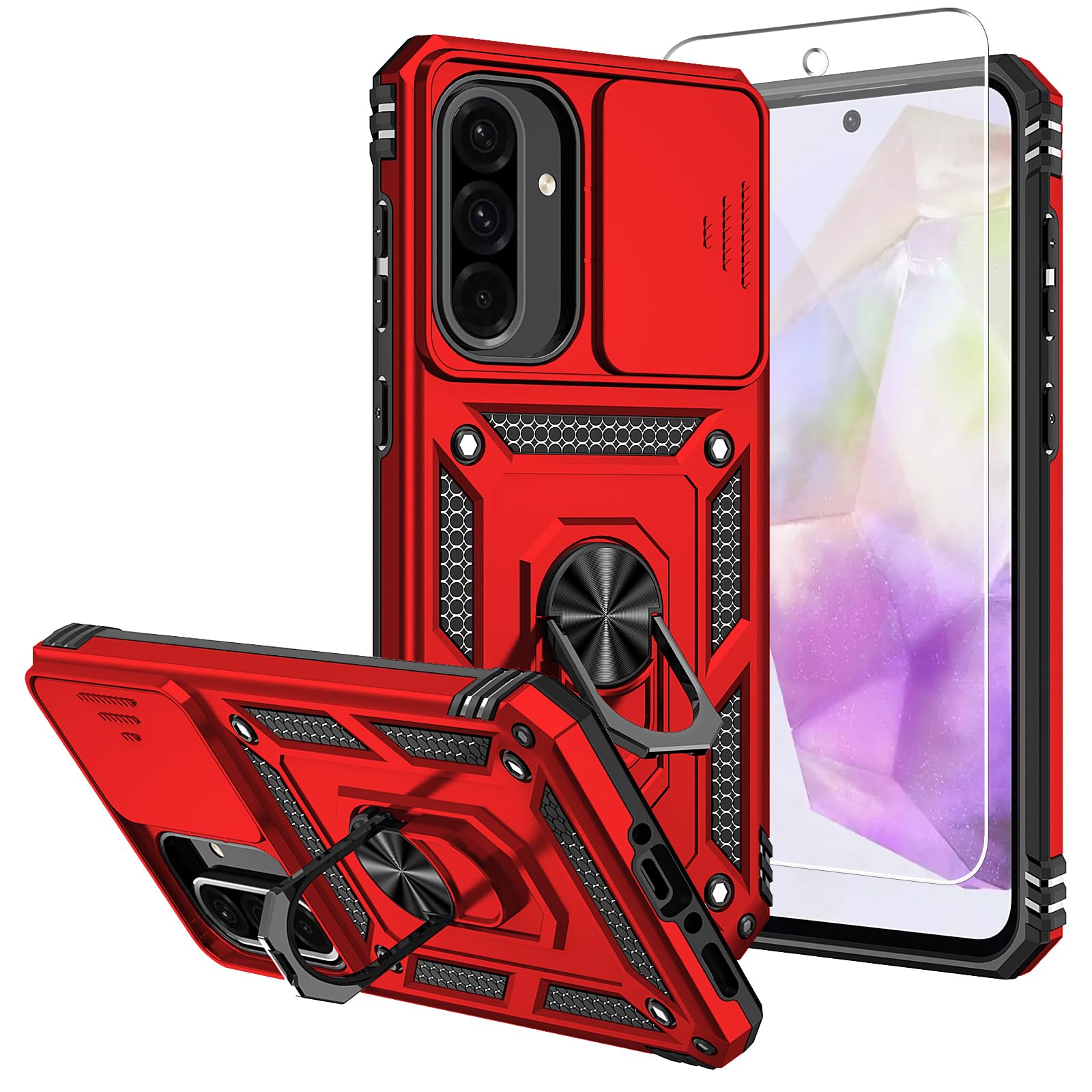 Amazon.com: for Galaxy A36 5G Phone Case,Galaxy A36 5G Case,with Screen  Protectors and Camera Cover,[Military Grade] 16ft.Drop Tested Cover with  Magnetic Kickstand Protective Case for Samsung A36 5G, Red : Cell Phones